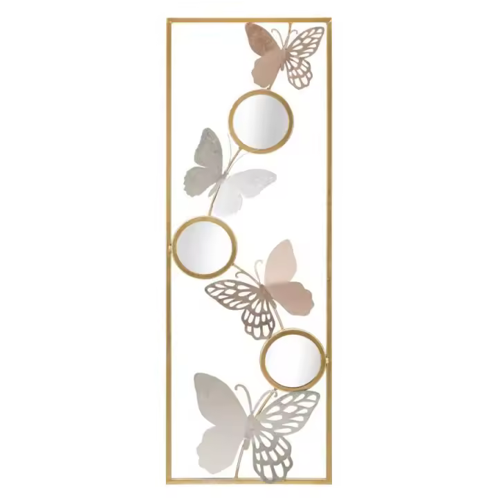 3D Mariposas y Espejos en metal Dorado cm 31x2x90 Panel Decorativo - 1