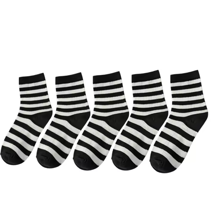 Calcetines De Lana Japonesa Estilo Coreano Para Mujeres Calcetines De Moda Casual Con Patrón Rayado Talla Única Paquete De 6 - 1