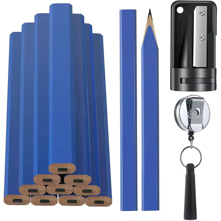 Juego De 12 Lápices De Carpintero Con Afilador Y Portaherramientas Retráctil Para Marcado De Construcción Herramientas De Madera - 1