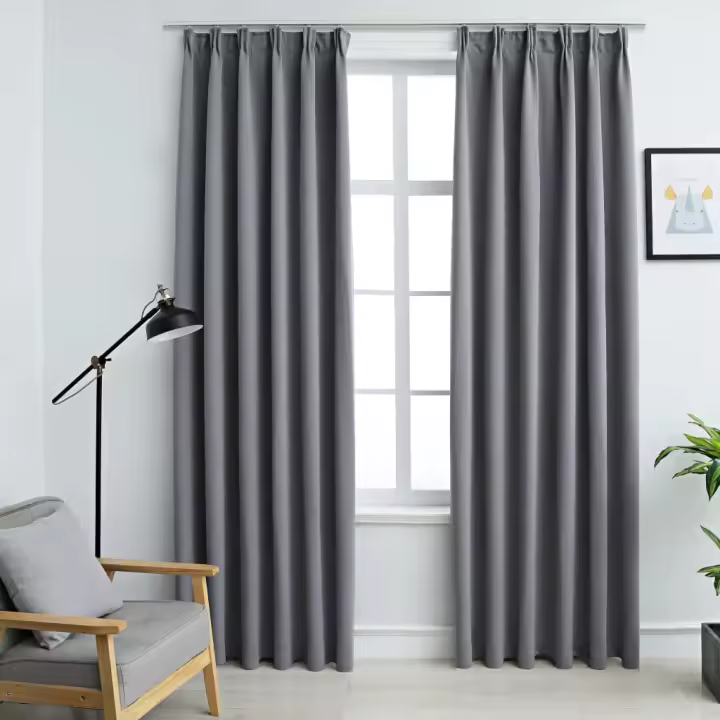 vidaXL Cortinas opacas con ganchos 2 piezas gris 140x225 cm - 1