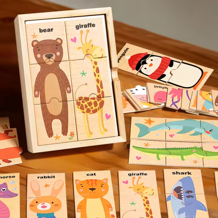 Juego De Memoria Con Patrones Animales En Madera Juguete Educativo Montessori Para Niños Regalos De Halloween Y Navidad - 1