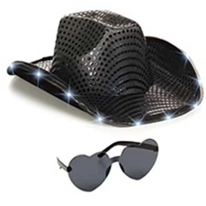 Sombrero de vaquero con lentejuelas brillantes gafas de sol brillantes luces de cadena versátil para club bar Fiesta Calle tiro blanco - 1