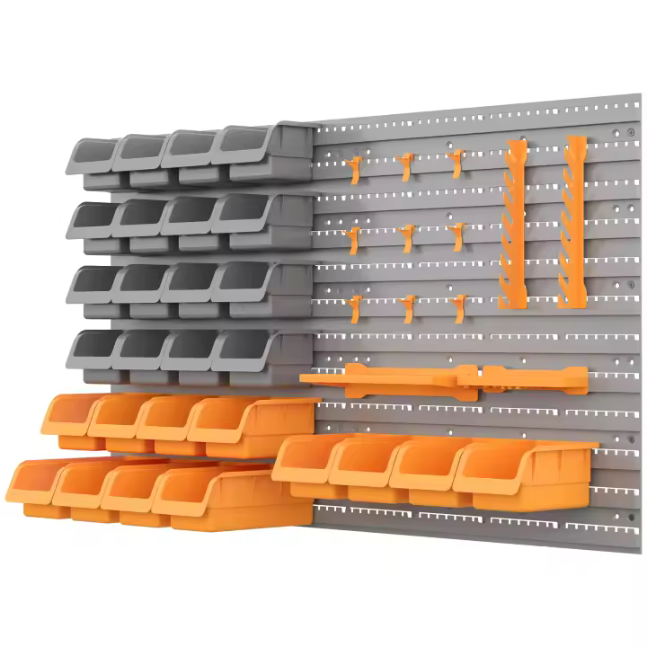 DURHAND Organizador de Herramientas de Pared de 44 Piezas 95x54 cm Estantería de Pared para Herramientas con 28 Cajas Apilables y Diferentes Ganchos - 1