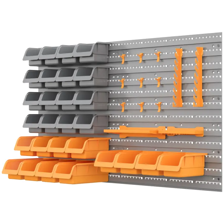 DURHAND Organizador de Herramientas de Pared de 44 Piezas 95x54 cm Estantería de Pared para Herramientas con 28 Cajas Apilables y Diferentes Ganchos - 1