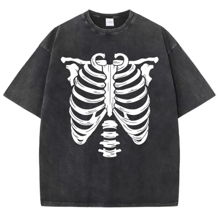 Camiseta De Algodón Suave Para Hombre Con Diseño De Patrón De Esqueleto Y Hueso Camiseta De Manga Corta Transpirable Y Original Para La Moda De Verano - 1