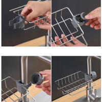 Estante de esponja para fregadero de cocina, caja de almacenamiento sobre el grifo, estante de drenaje de baño colgante desmontable de acero inoxidable, depurador, So, 1 pieza - details 3