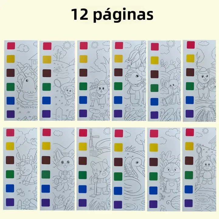 Libro De Coloreado Con Acuarela Para Niños De 12 Páginas Juguete Desarrollativo Para Regalos De Acción De Gracias Pascua Y Navidad - 1