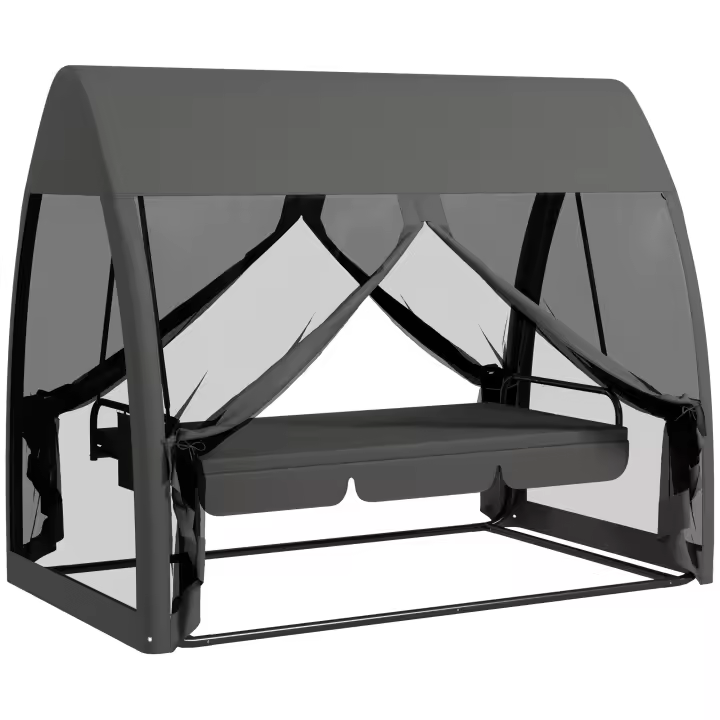 Outsunny Balancín de Jardín de 3 Plazas Convertible en Cama Columpio Jardín Exterior con Mosquitera Estructura de Metal Carga 300 kg 240x140x197 cm - 1