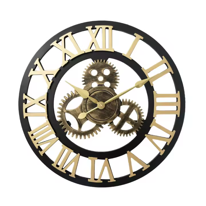 Reloj de pared Silencioso de Madera de estilo, con engranaje de pared Retro Americano Reloj, Reloj de pared Creative para decoración de Sala de estar y Restaurante, 40 cm de diámetro - 1