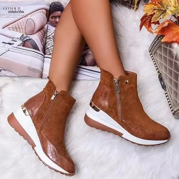 Botas Altas De Verano a Otoño Para Mujer Con Plataforma Y Tacón Ancho Talla Grande Zapatillas Modernas De Material PU Y Goma - 1