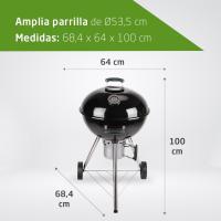 Barbacoa Portátil de Carbón - Barbacoa Redonda con Tapa y Ruedas - Con Sistema de Ventilación y Depósito de Cenizas - Parrilla de Acero de Ø53,5 cm - Medidas: 68,4x64x100cm - details 2