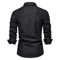 Camisa vaquera sin hierro para hombre, camisa informal de manga larga de color sólido sin hierro, nuevo estilo a la moda, 2024 - details 11