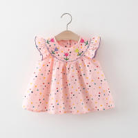 Vestido De Bebé De Algodón Con Bordado De Flor Y Estampado De Puntos Colores Variados Vestido Cómodo Para Niñas Estilo Casual Verano - details 3