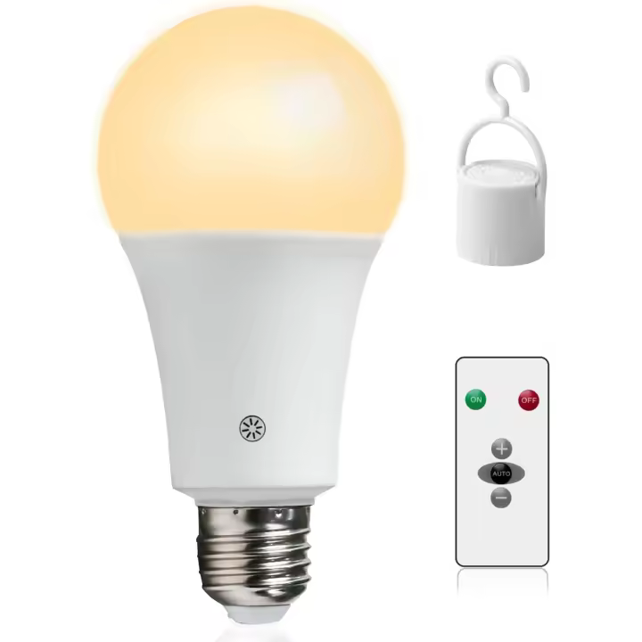 Bombilla con Mando a Distancia, 600lm, 7W. Luz de Emergencia Orientable con Batería Incorporada y Gancho para Colgar. Luz LED Recargable para Cortes de Corriente en Casa o en Exterior (1 pieza) - 1