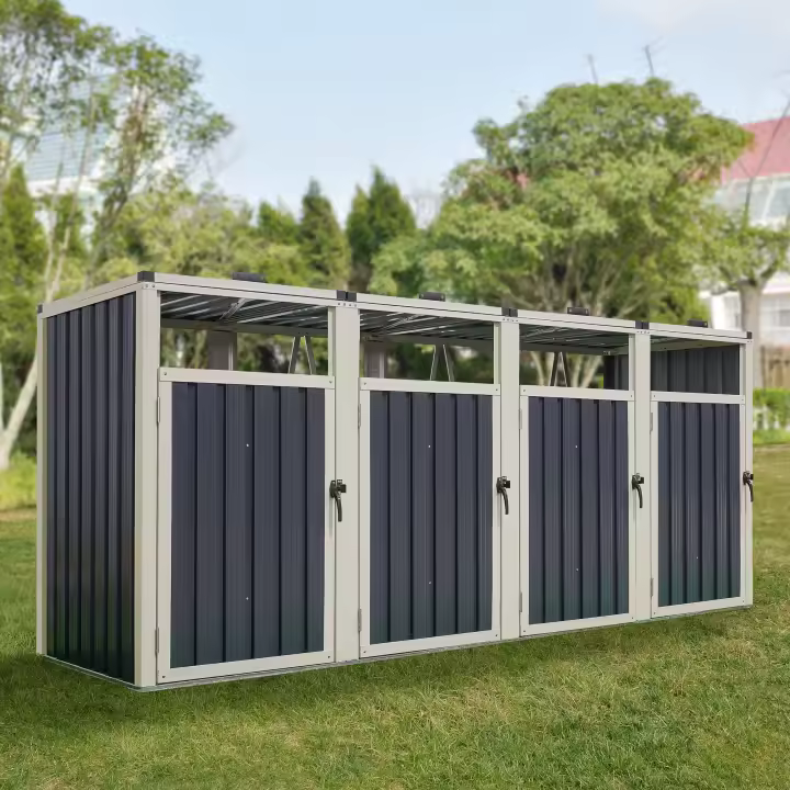 Cobertizo para 4 contenedores de basura acero Tarbek 121 x 292 x 82 cm gris antracita [pro.tec] - 1