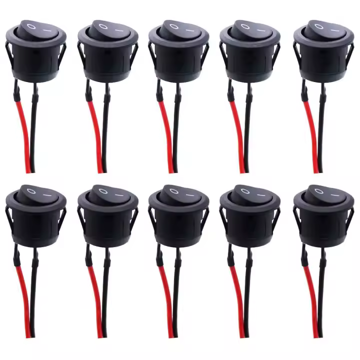 Interrupción basculante Redondo Negro SPST de 2 Pinos con cables presoldados - 1