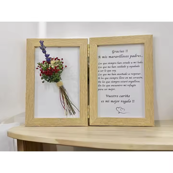 Regalo para los padres madre enamorados verdadero amor con mensaje y ramo de flores naturales preservadas y secas detalle para bodas aniversario día de la madre marco de madera con fondo mensaje de agradecimento a nuestra madre padres - 1
