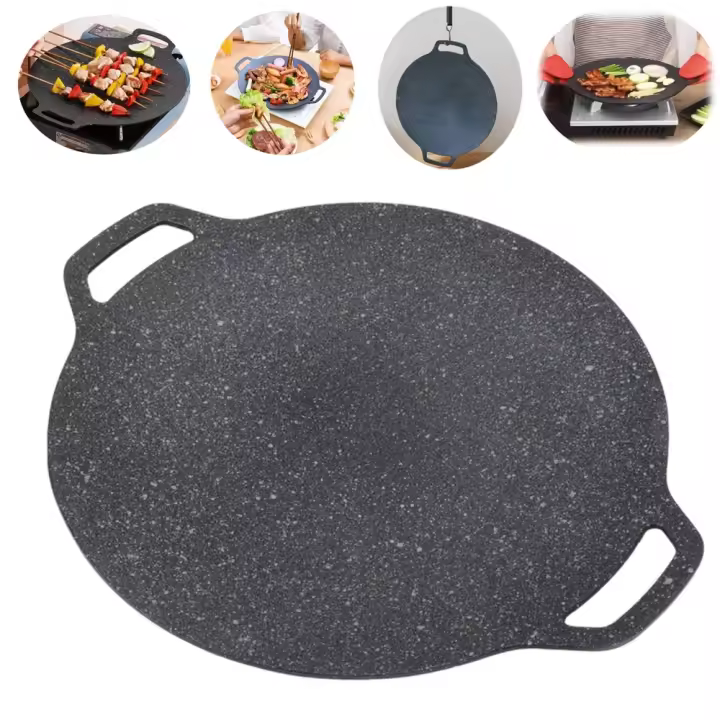 1pc Sartén De Barbacoa Con Asa Pánico De Piedra Médica Antideslizante Para Hornear Y Barbacoa Resistente Al Calor Para Camping - 1