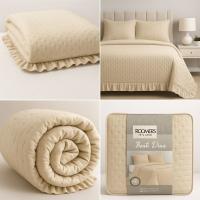 Colcha Bouti Color pastel beige 270 cm para cama hasta 180. Volante suave y elegante Lavada Lisa | Acolchado Espiga | Estilo Rústico y Actual | Perfecta para Verano | Varias Medidas - details 3