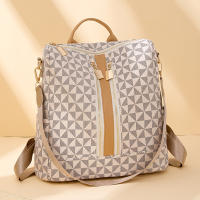 Mochila De Piel De PU Vintage Para Mujer Con Patrón De Diamantes Gran Capacidad Antirrobo Multiusos Para Salidas - details 2