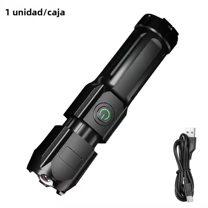 Linterna Táctica LED Recargable USB Impermeable Con Zoom Telescópico Para Pesca Caza Camping Emergencias Luz De Mano - 1