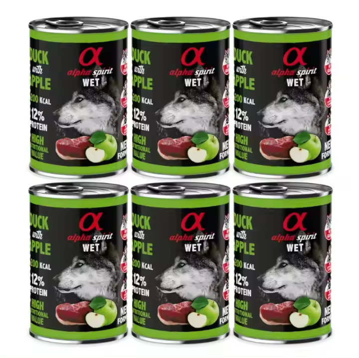 6 x 400 Gr  Alpha Spirit Comida Húmeda de Pato con Manzana Verde para Perros - 1