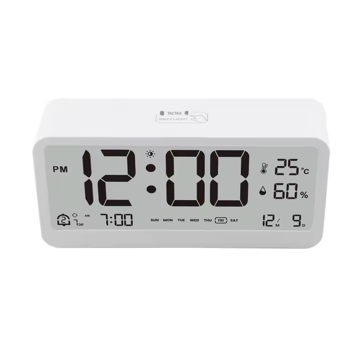 Reloj De Alarma Digital Multifuncional 8001-EN Con Display De Temperatura Y Humedad LED Ajustable Modos Doble Pantalla Moderna - 1