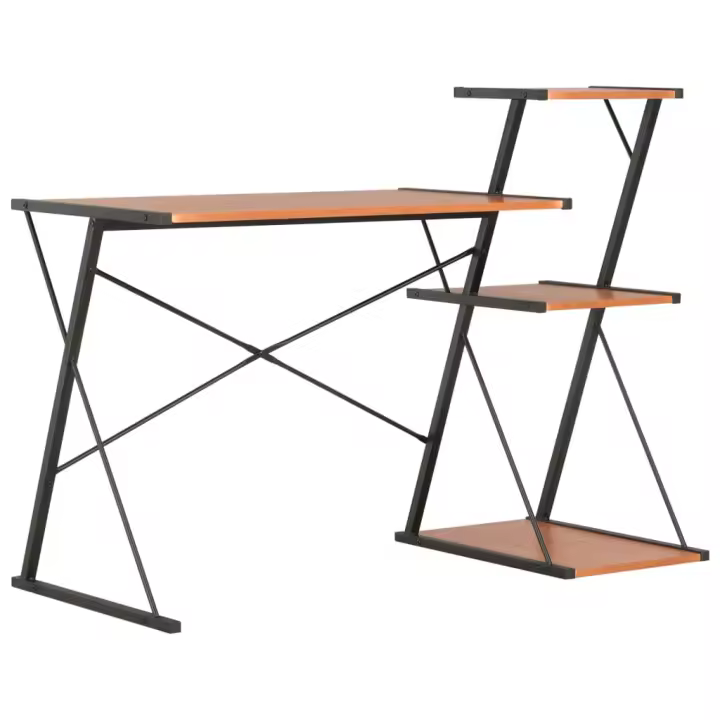 vidaXL Escritorio con estantería 116x50x93 cm en color Negro/Negro y marrón/blanco y roble y más | estructura resistente ideal para salón dormitorio o estudio - 1