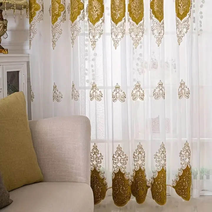 Cortina De Encaje Bohemio 1pc Protección Solar Y Transpirable Para Decoración De Sala De Estar Y Dormitorio Material De Poliéster 100% - 1