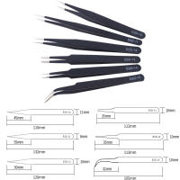Set De 6 Pinzas De Precisión ESD Antiestática Acero Inoxidable Herramientas De Reparación Para Electrónica Y Artesanía - details 11