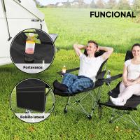 Outsunny Conjunto de 2 Sillas Plegables Camping Tumbonas Camping Portátiles con Reposapiés Desmontable Reposacabezas Portavasos y Bolsa Lateral Carga 120 kg para Jardín Playa Pesca Negro - details 4