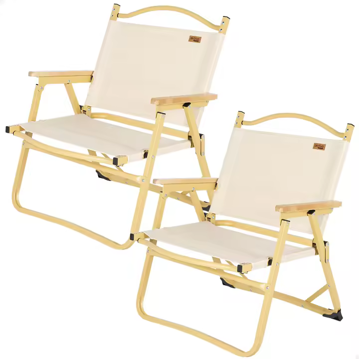 Pack 2 sillas plegables bajas glamping crema aluminio c/bolsillo Aktive - 1