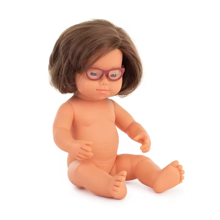 Muñeca caucásica Síndrome Down con gafas 38 cm - 1