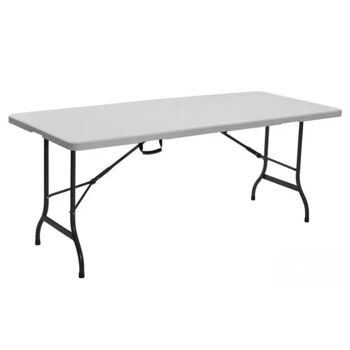 MIRAMAX-Mesa plegable portátil de plástico para interiores y exteriores,mesa plegable al aire libre, picnic, fiesta, campamento,mesa rectangular multiusos con asa,color blanco,180 x 69 x H 74 cm - 1