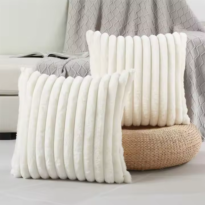  Fundas De Cojines De Peluche Doble Cara 45x45 Cm Estampado De Rayas Amplias Para Sofá Funda De Cojín Suave Y Densa JAF068 - 1