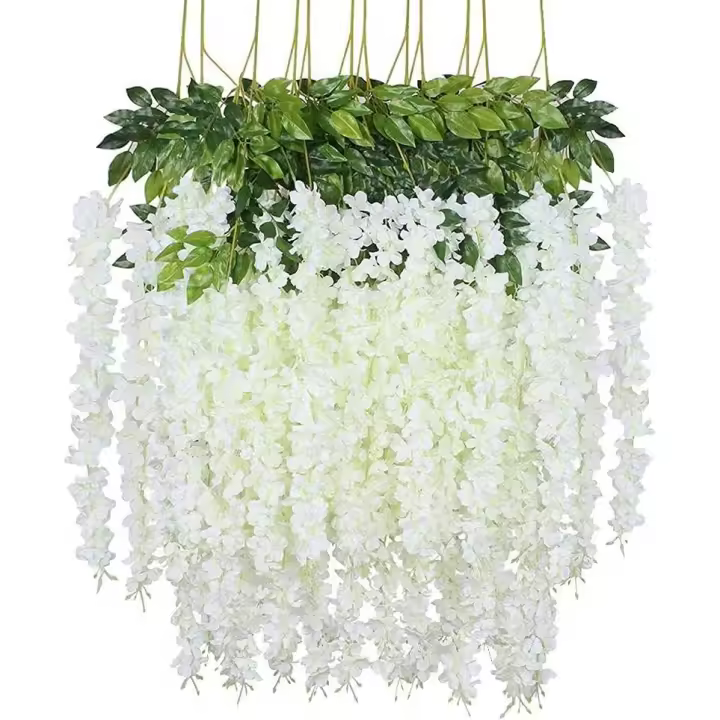 Paquete de 12 flores artificiales de glicina, planta de guirnalda, vid de flores colgantes falsas, para decoración de boda, jardín, fiesta en casa - 1