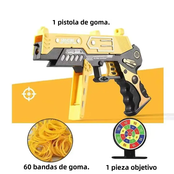 Pistola De Goma Grande Dobletableable Con Disparo Continuo Juego De Tiro Para Niños Y Adultos Incluye 60 Piezas De Goma Como Regalo - 1