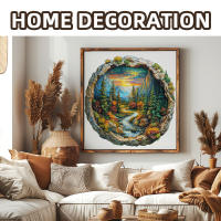 Puzzle 3D De Madera En Forma Circular Paisaje De Bosque Con Atardecer Regalo De Decoración Para El Hogar Juego Familiar - details 1