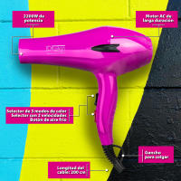 Italian Design - Secador Pelo Profesional GTI 2600 Passion Plus Hair Dryer Doble Velocidad de Aire Caliente y de Aire Frío, 1 Boquilla Concentradora Desmontable, Gancho para Colgar y Potencia de 2400W - Secado Profesional y Óptimo del Cabello - Color Rosa - details 0