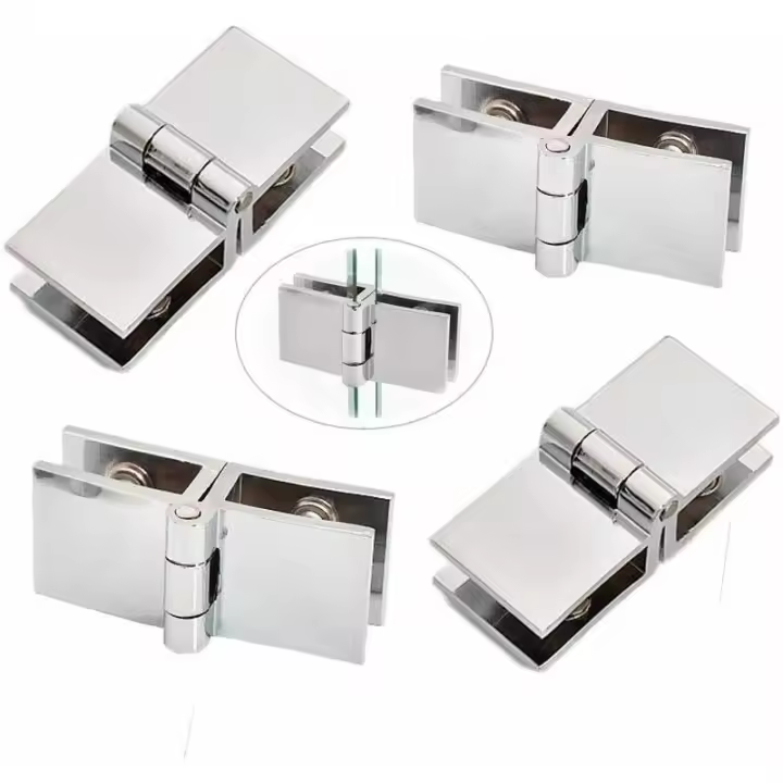 Bisagra de clip para puerta de vidrio de 4 piezas, bisagra de puerta de vidrio de acero inoxidable, bisagra plegable de vidrio, bisagra de abrazadera de puerta, bisagra para puerta de vidrio de gabinete de cocina - 1