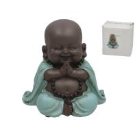 Gissed - Figura Decorativa de Buda Feliz en Posición de Oración, Diseño Espiritual y Relajante, Ideal para Decoración de Hogar, Oficina o Espacios Zen, Fabricada en Resina de Alta Calidad con Detalles en Turquesa y Negro, Aporta Paz y Armonía. - details 0