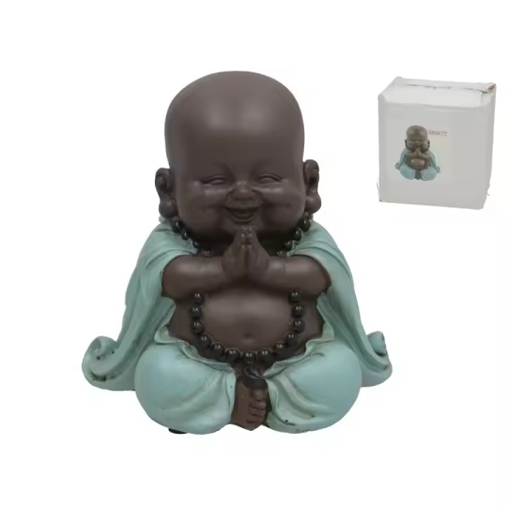 Gissed - Figura Decorativa de Buda Feliz en Posición de Oración, Diseño Espiritual y Relajante, Ideal para Decoración de Hogar, Oficina o Espacios Zen, Fabricada en Resina de Alta Calidad con Detalles en Turquesa y Negro, Aporta Paz y Armonía. - 1