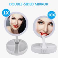 Espejo De Maquillaje Plegable Con Luz LED 10X Magnificación Doble Cara Recargable Por USB O Batería Para El Hogar - details 2