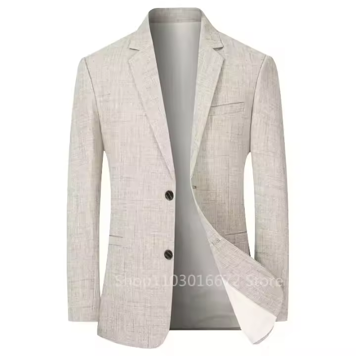 Chaleco De Lino Para Hombre Beige/Blue Traje De Negocios Casual Elegante Cierres Únicos Estilo Formales Adecuado Para Primavera Y Verano - 1