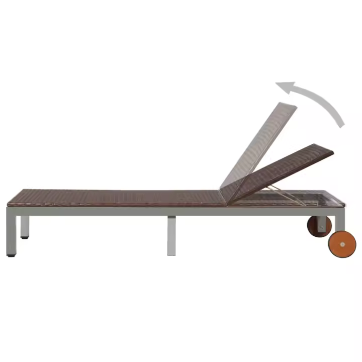 vidaXL Tumbona con ruedas ratán sintético Marrón, Negro, Sillas de Exterior Ideal para jardín, playa, piscina, terraza Tumbona Piscina Tumbonas Playa Tumbonas Jardín Exterior - 1