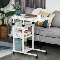 HOMCOM Mesa Auxiliar de Sofá 80x40 cm Mesa Lateral en Forma de C con 4 Ruedas Giratorias Frenos Altura Ajustable 3 Niveles de 72-82 cm Marco de Metal para Salón Cocina - details 2