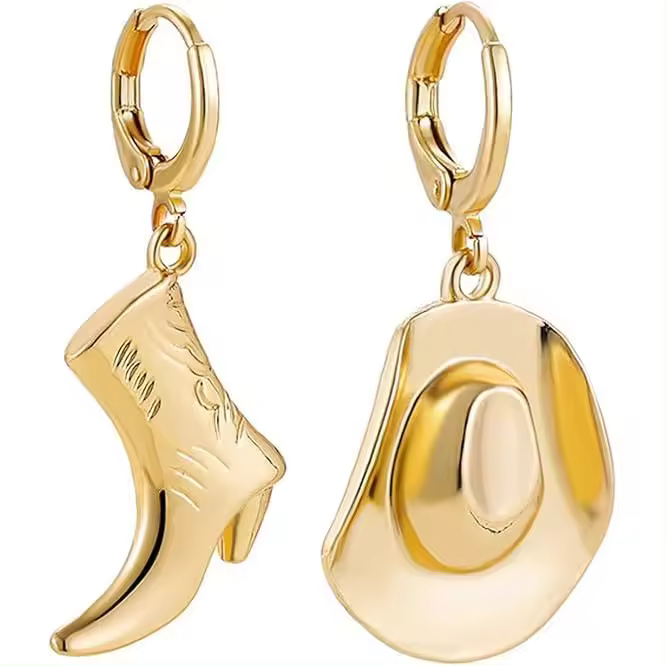 Pendientes de vaquera occidental, pendientes con dije de sombrero y botas de vaquero, juego de 2, pendientes de aleación de moda con botas de vaquero y sombrero de vaquero. - 1