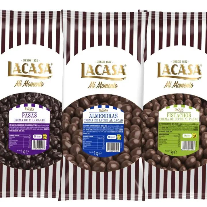 Lacasa Pack 3kg de bolas: Pasas de Corinto con chocolate Negro,Almendra con chocolate con Leche,Pistachos con chocolate Leche - 1