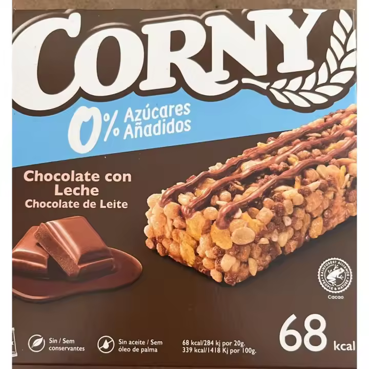 Corny- Barritas de Cereales  0 %  Azúcares añadidos- con chocolate con leches 6 unidades de 20gr - 1