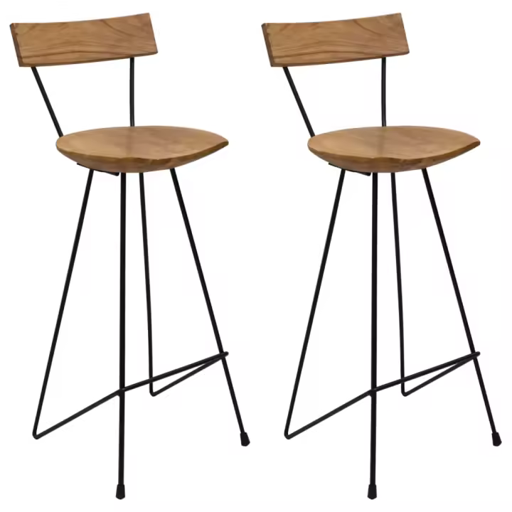 vidaXL Taburetes de cocina 2 unidades madera maciza de teca - 1